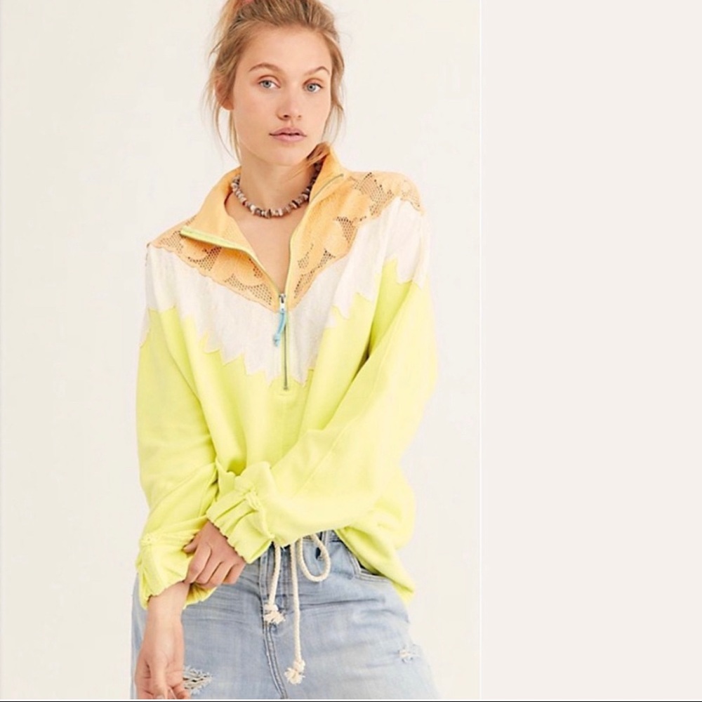 Free People Isla Oversized Sweatshirt Crochet Zip